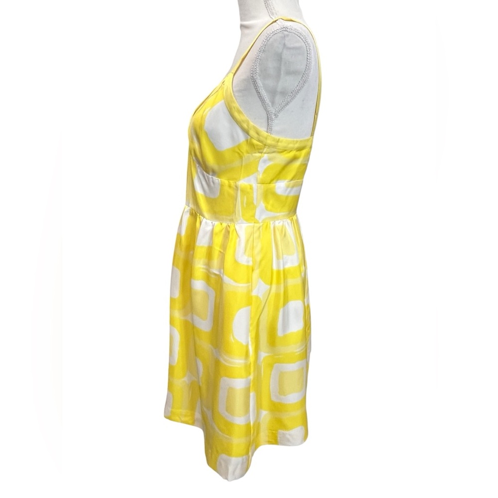 Banana Republic Y2K Silk Yellow Geometric Fit Flare Sundress Size 4 - Picture 6 of 11